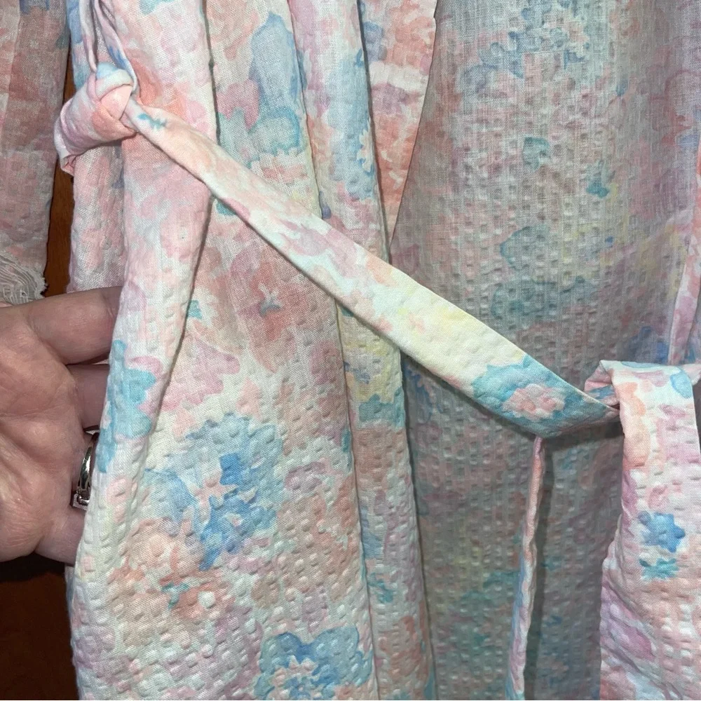 Vintage Appel Belted Pastel Floral Robe Seersucker Women’s Large Union Made USA - Picture 7 of 12